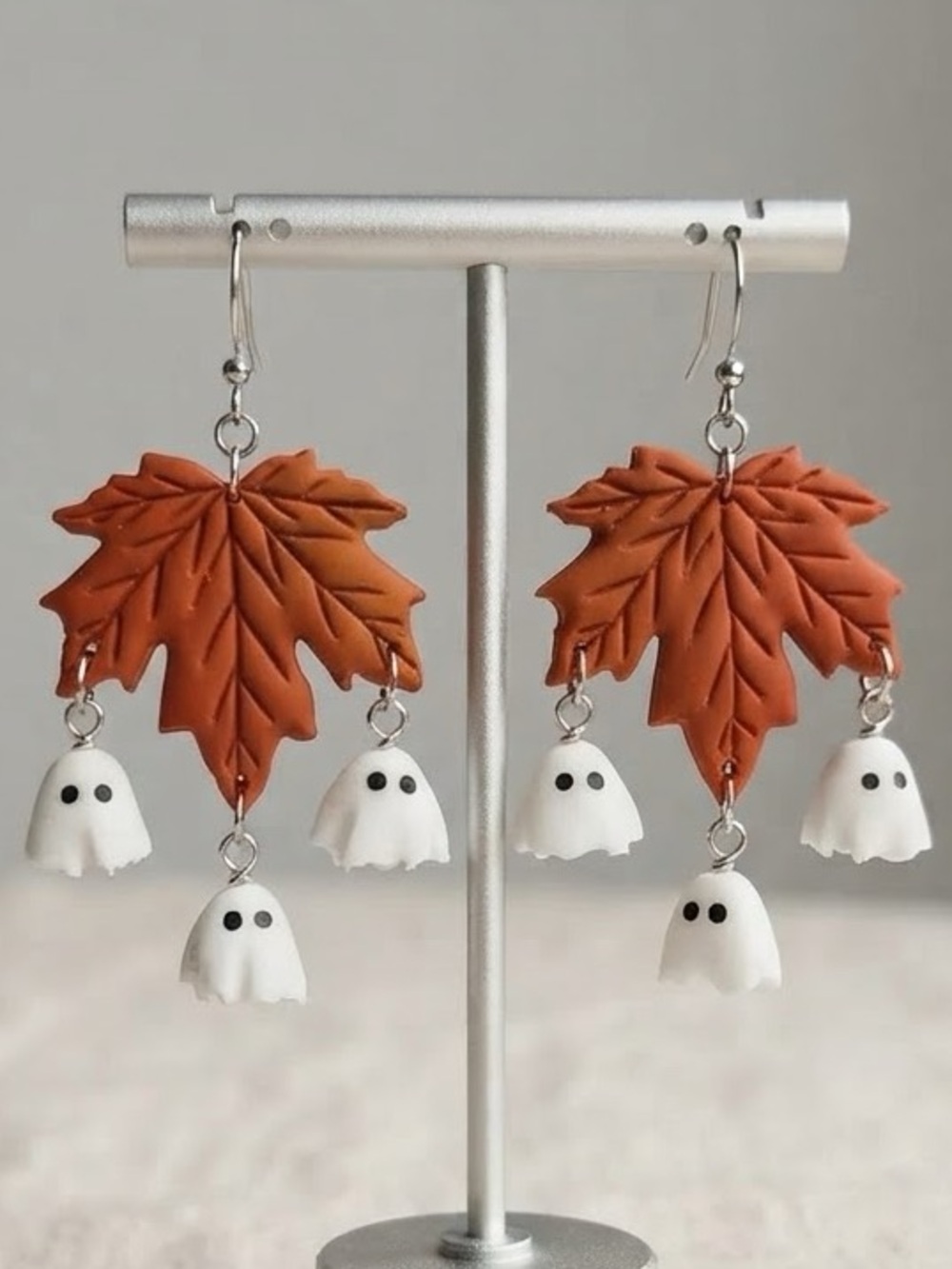 Leaf Ghost Drop Dangles  — Fall — Handmade Earrings — Various Colours Available